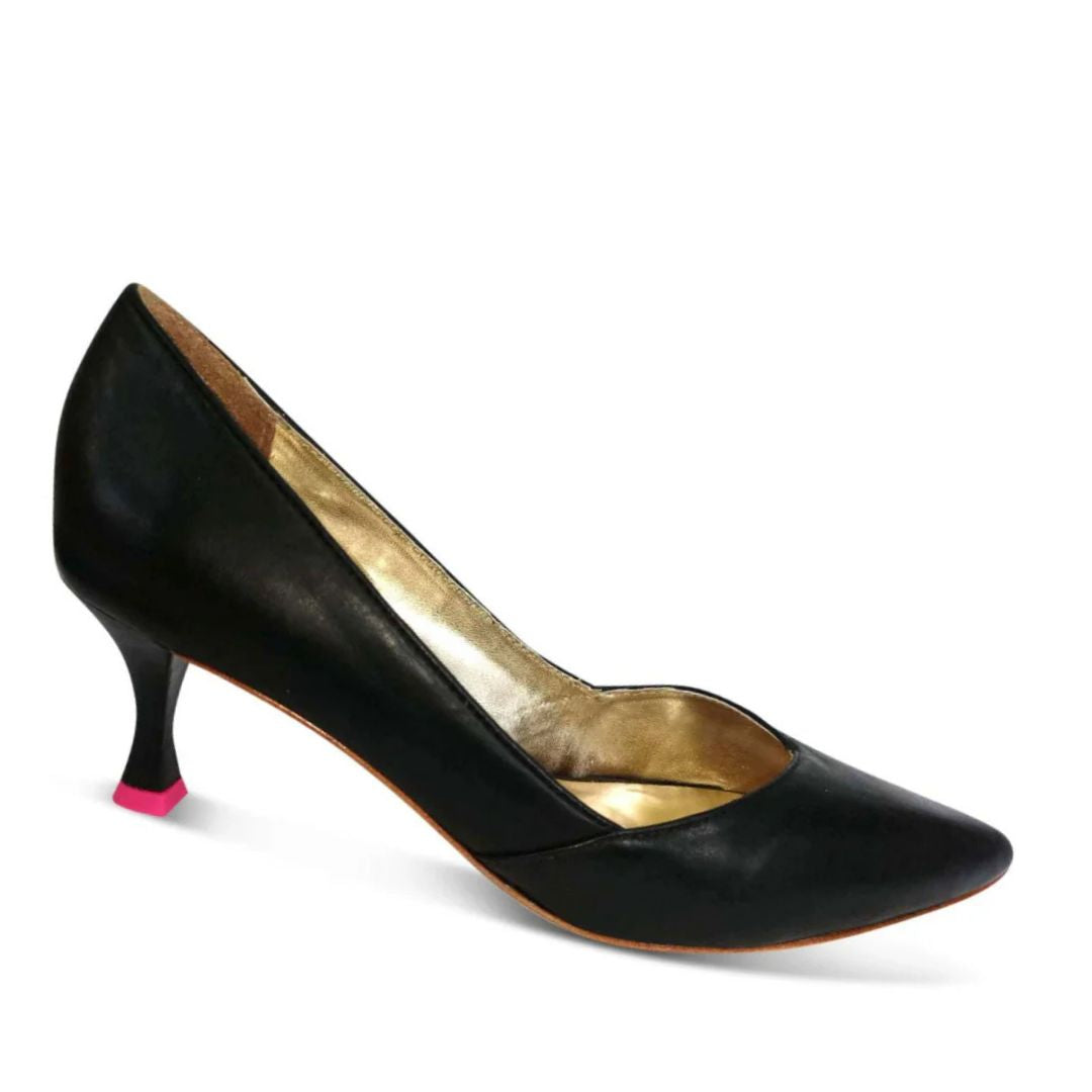 Claire Flowers Kitten Heel in Black Leather - Best pump for comfort and style