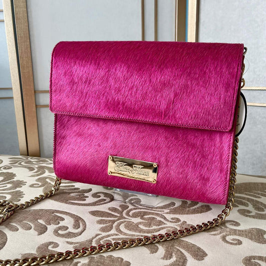 Claire Flowers Clutch in Pink Pony Hair