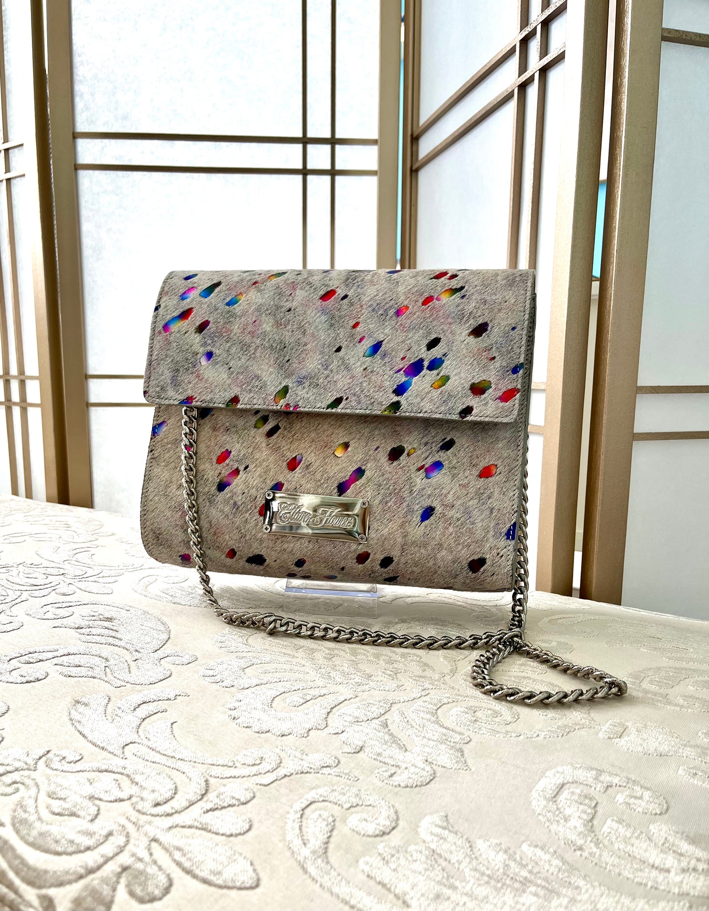 Silver and Rainbow Confetti Clutch