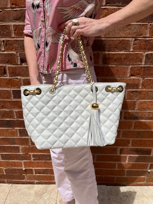 Claire Flowers Handbag in White Leather